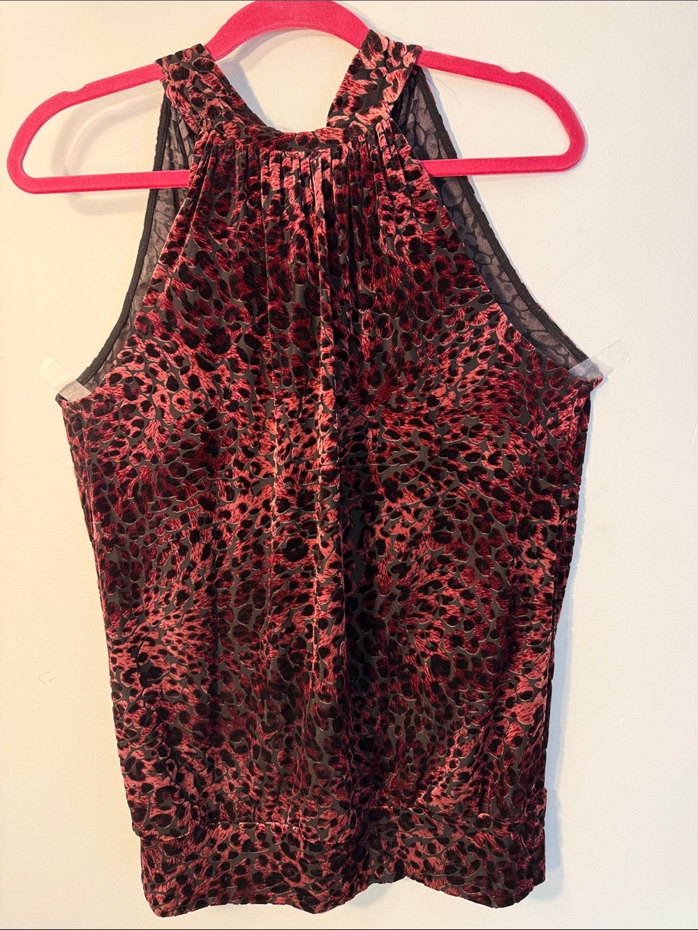 Veronica M Velvet Butnout Animal Print Halter Tank Top - black and burgundy